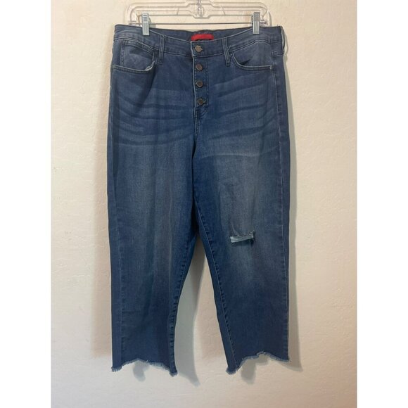 Jennifer Lopez Sz 14 Straight Crop Frayed Hem Button Fly Boho - Picture 1 of 8